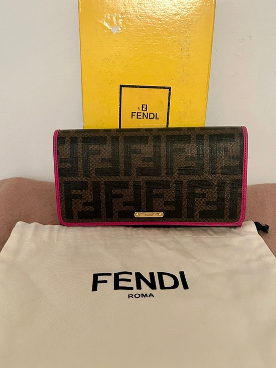 Fendi Handbags - Fendi Tobacco/Pink Zucca Coated Canvas Flap Continental
Wallet. ECU